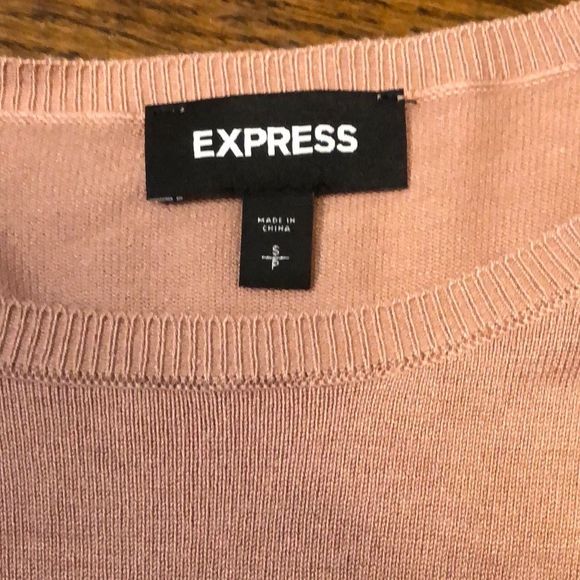 EXPRESS Dusty Rose Long Knit Sweater w Alternating Shear & Ruffle Sleeve Panels - Picture 5 of 9